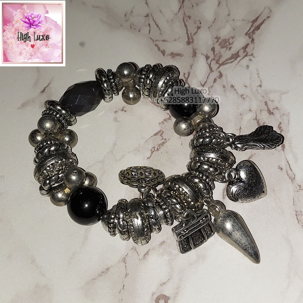 Gelang Lux Luxury Mewah Gelang Fashion Bracelet Love Bag Charm Beaded Beads Bead Mote Warna Hitam Si