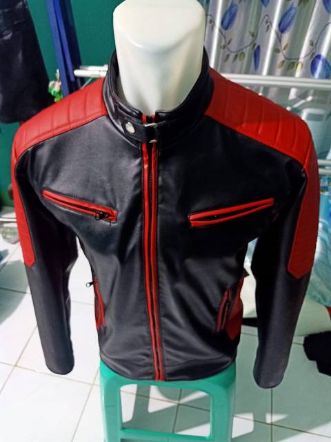 Jaket motor pria semi kulit