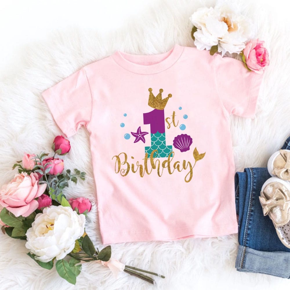 MYSTIQUE.ID-BAJU KAOS MERMAID 1ST BIRTHDAY T-SHIRT LUCU DAN AESTHETIC