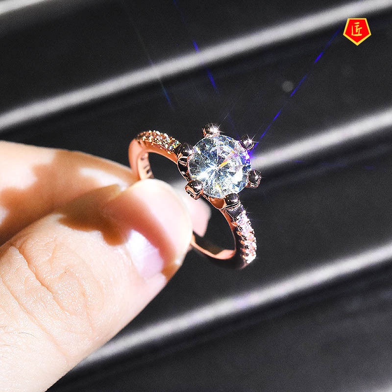 [Ready Stock]18K Rose Gold Carat Classic Six-Claw Diamond Ring for Women