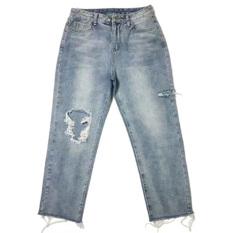 【 Penawaran Istimewa 】new sobek rawis highwaist celana jeans panjang wanita loose