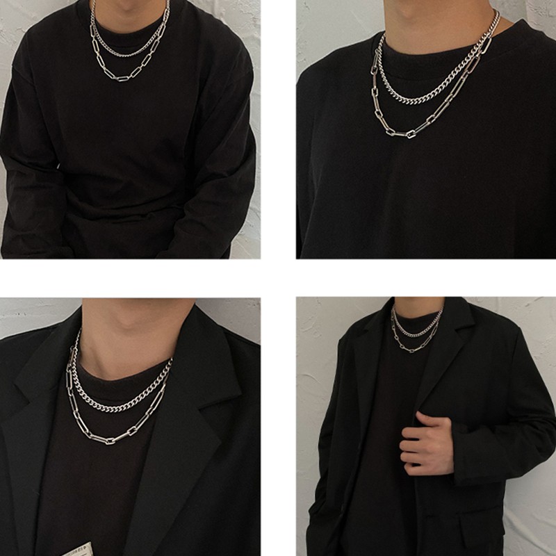 Fashion Stitching Double-Layer Necklace Hip Hop Simple Chain Accessories Pendant