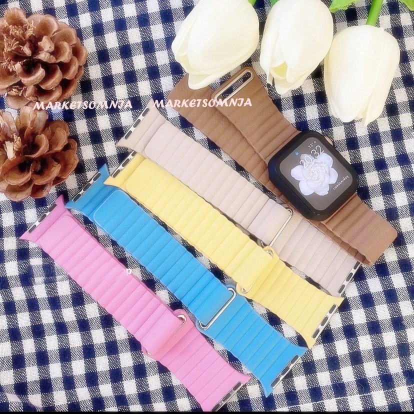Strap Apple Watch Magnet Leather Loop Iwo Kulit Magnetic Iwatch 6 5 Series SE Tali Jam tangan 40mm