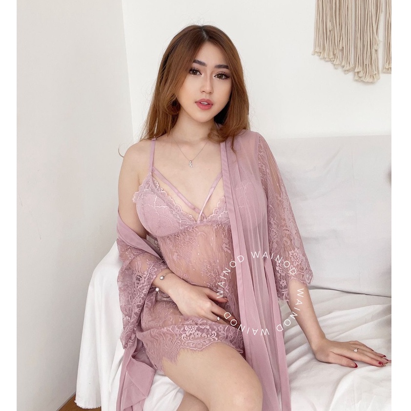 BELLE S-2XL sexy lingerie set (dress + kimono) - WAINODSHOP