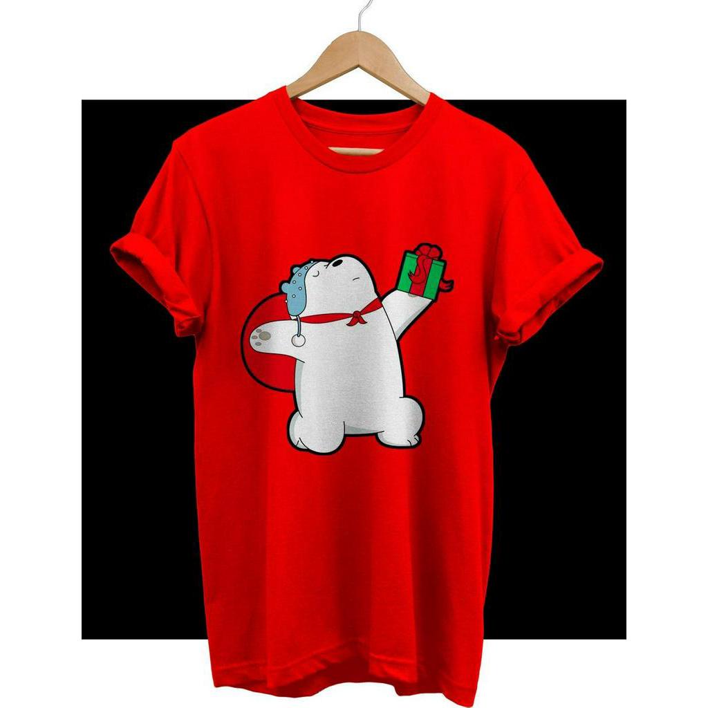 KAOS NATAL WE BARE BEARS ICE BEAR GIVE PRESENT BAJU COMBED 30S