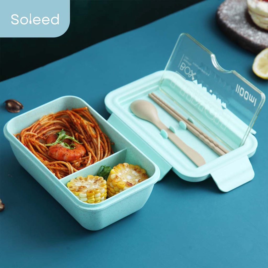 KOTAK MAKAN BENTO 2 SEKAT RANTANG SENDOK SUMPIT LUNCH BOX SET 1100ml