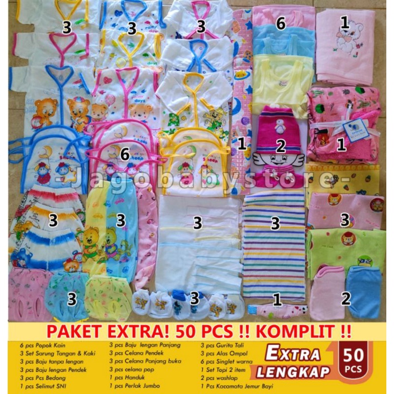 Paket Lahiran 50 Pcs Paket Murah Baju Bayi New Born Extra Lengkap