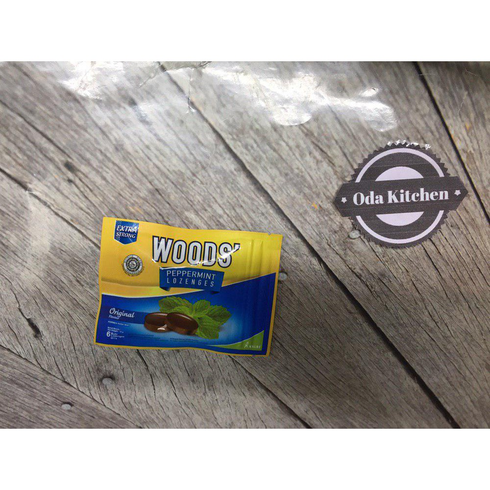 

WOODS CANDY PEPPERMINT LOZENGES EXTRA STRONG SACHET PACK 15gr isi 6butir @2,5gram PERMEN WOODS
