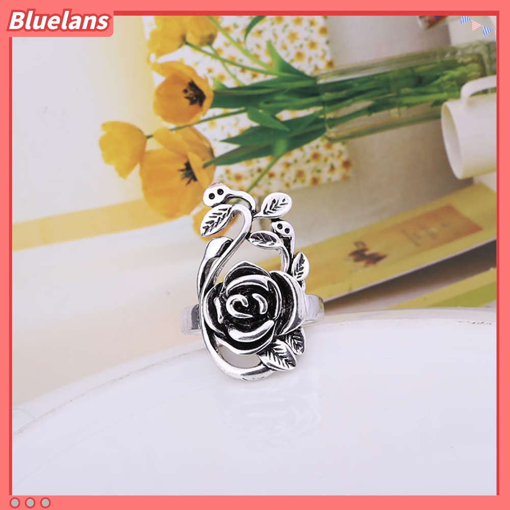 Bluelans Gothic Women Rose Flower Vine Alloy Enamel Finger Ring Cosplay Jewelry Gift