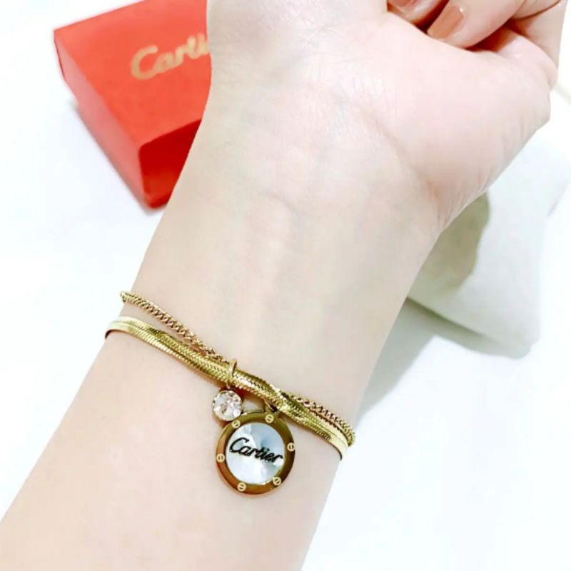 Gelang Anting Titanium Motif Cartierx Gold Premium Quality Anti karat anti alergi Stainless steel branded band 0992