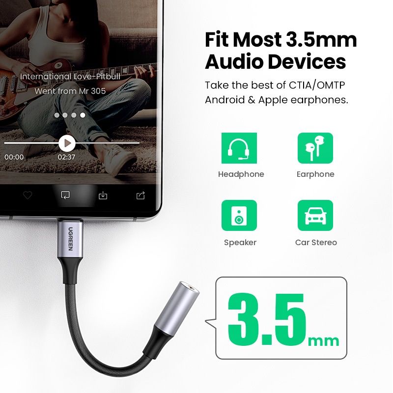 UGREEN USB TYPE C to Jack Headphone 3,5mm Female DAC Clip