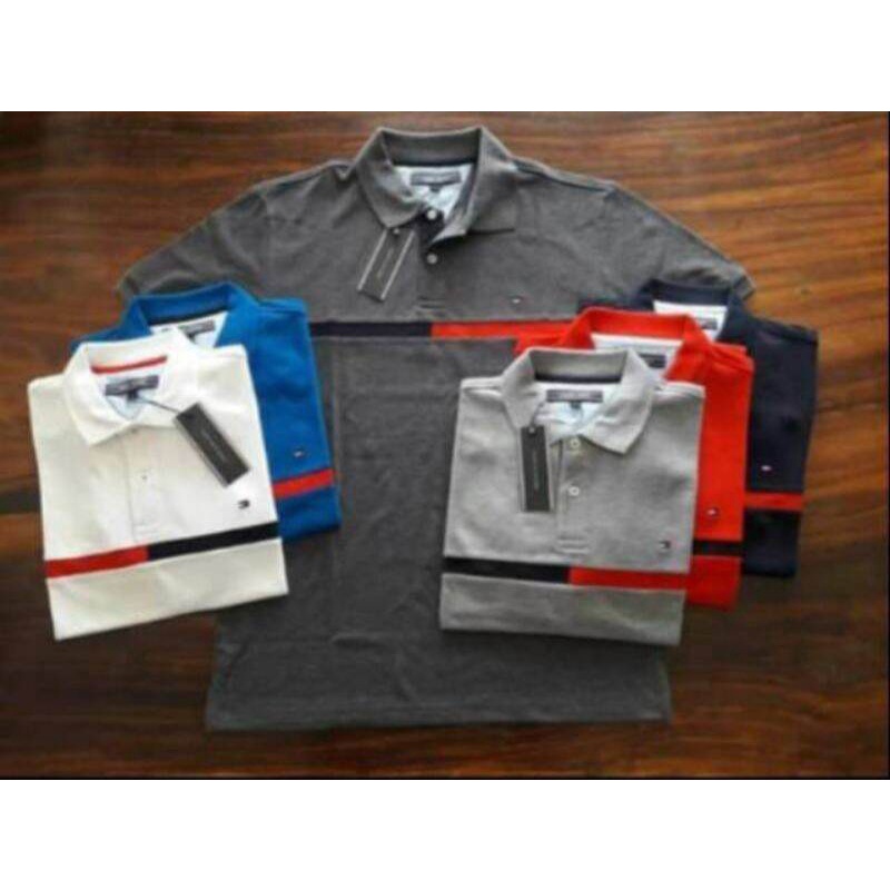 Kaos Polo Krah Pria Jumbo Bigsize Original Import Tommy Hilfiger Biru Dongker