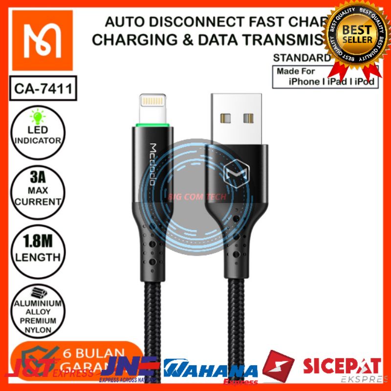 Mcdodo Kabel Data Lightning Iph 6 Plus / 7 Plus / 8 Plus / X / XR Auto Disconnect &amp; LED Indikator