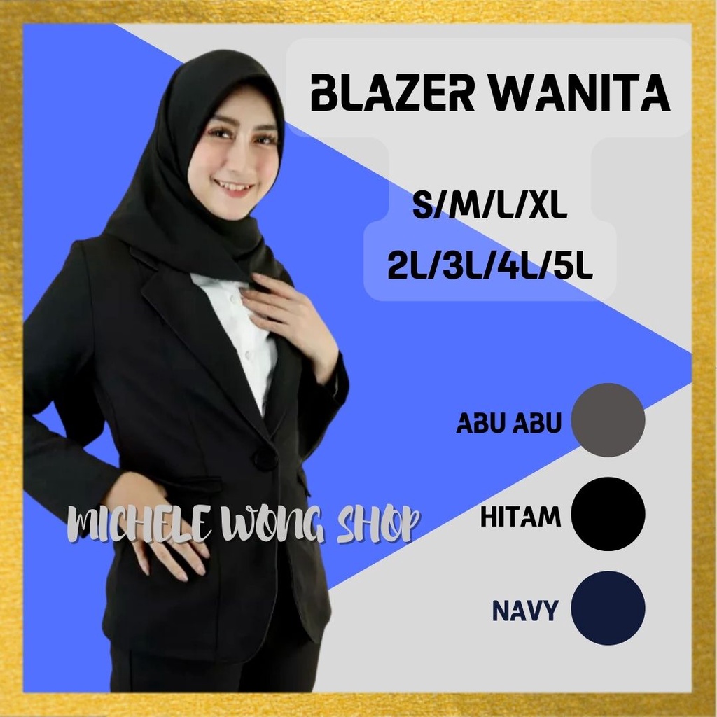 Blazer Hitam Biru Dongker Navy Abu-abu Wanita Formal Modern Kerja Kantor Interview Magang Sidang Kampus Kuliah COD Abu