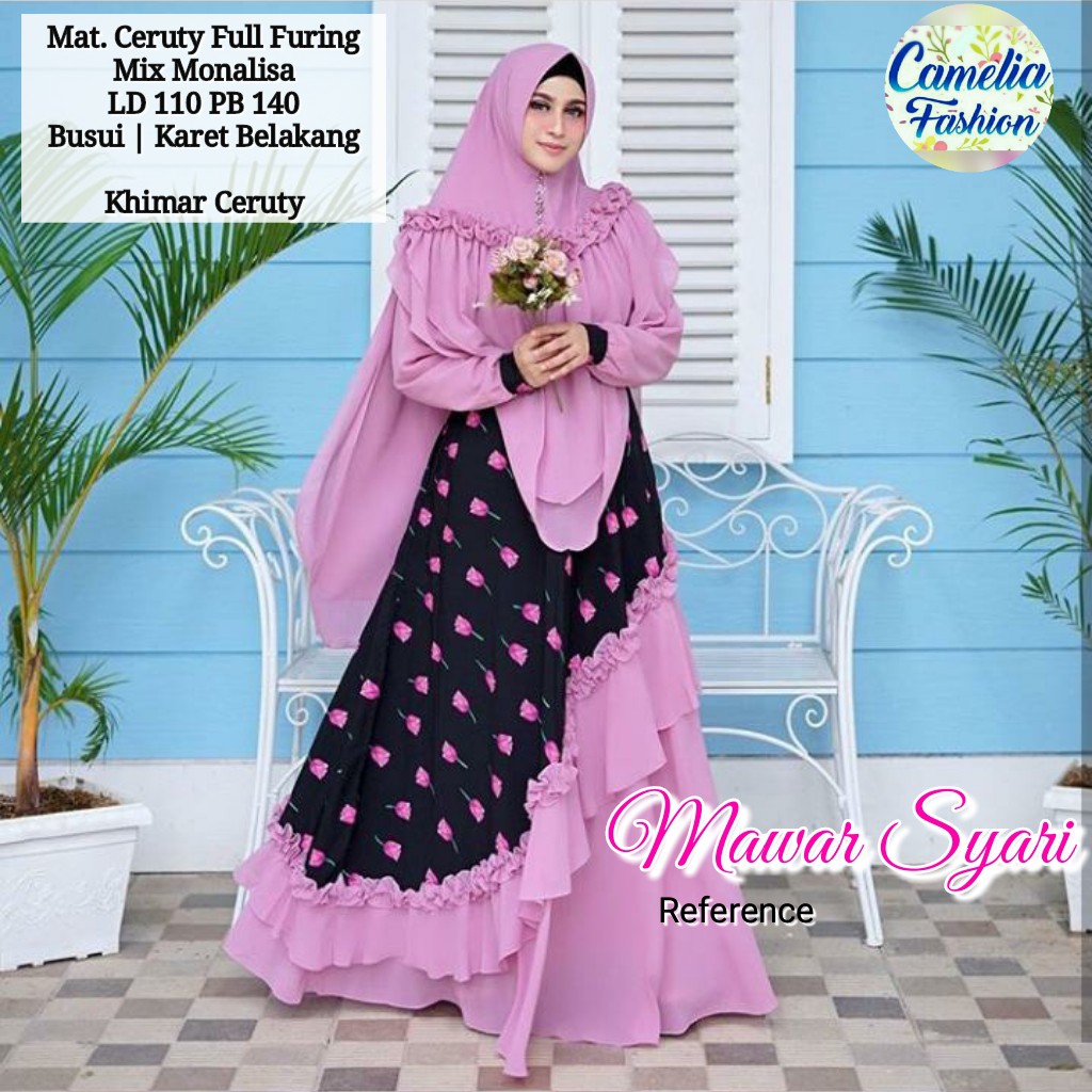 Gamis Set Khimar Tulip Syari Pink Ceruty Monalisa Busui