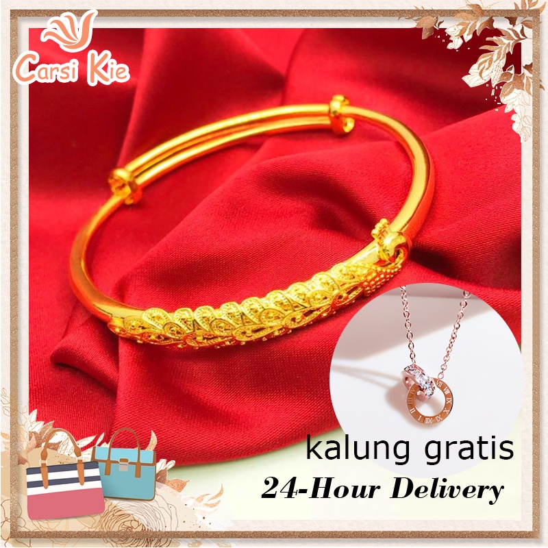 （free gift） Carsikie Hongkong Bebas Pajak Gelang Emas Asli Kadar 375% Bangle Wanita Hadiah Terbaik F