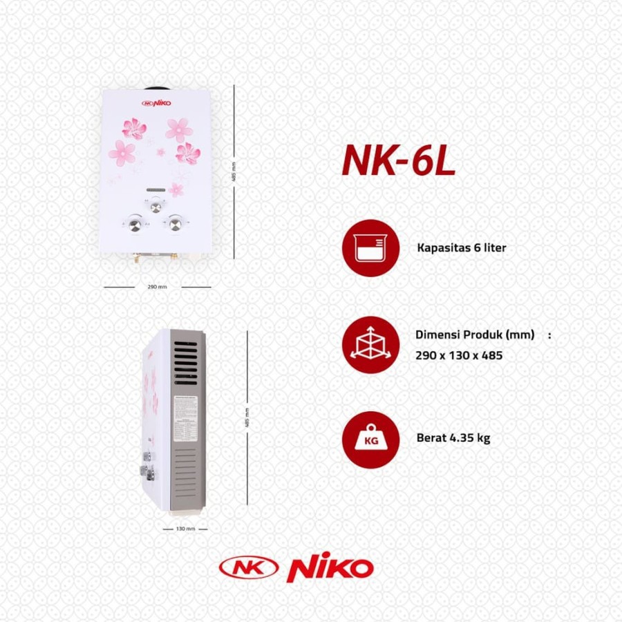 Gas Water Heater Pemanas Air NIKO NK-6LN / NK6LN / NK 6 LN (6 Liter)