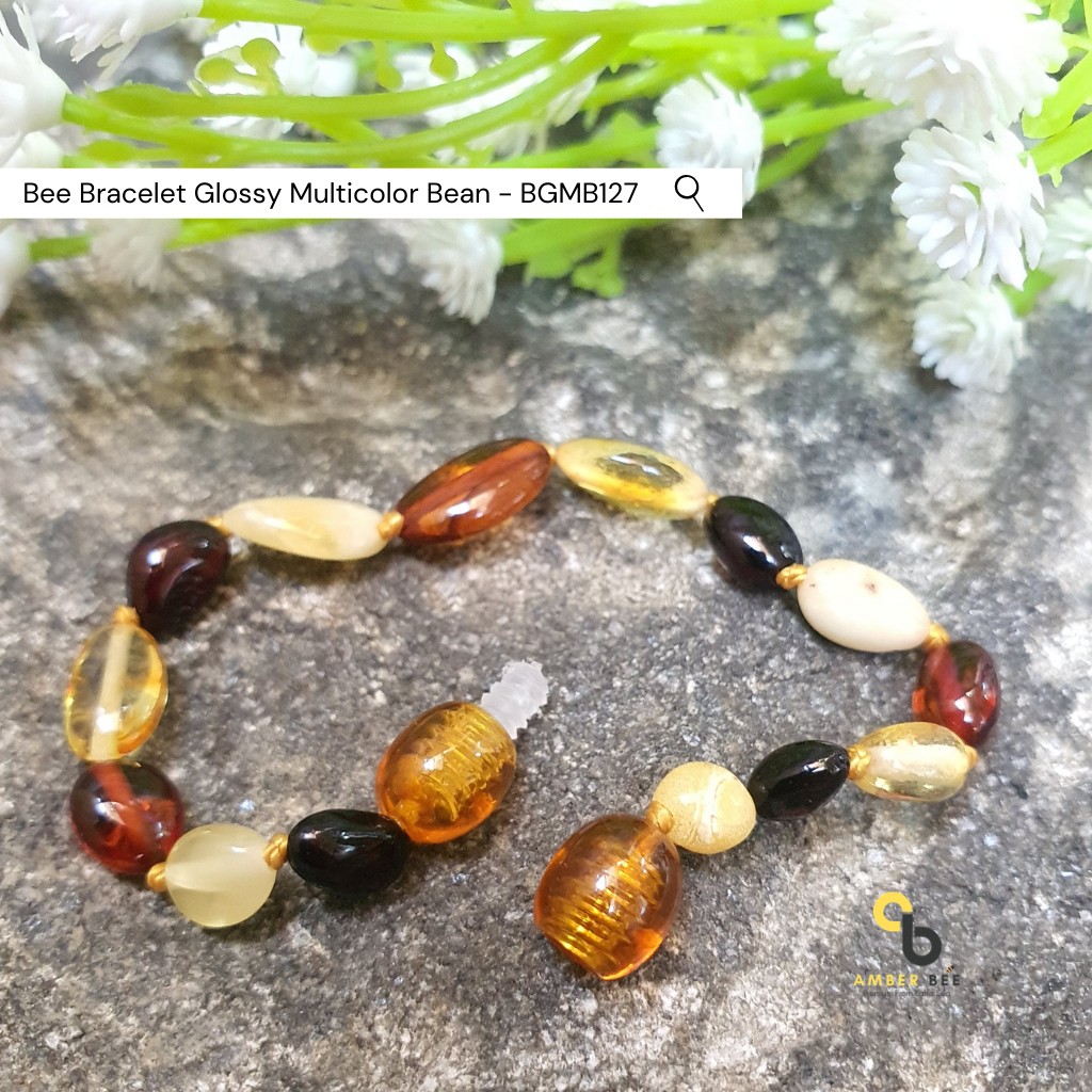 Set Kalung Gelang Amber Lithuania Bayi &amp; Anak Tumbuh Gigi Premium Glossy Beans Multicolor SNBMR54127