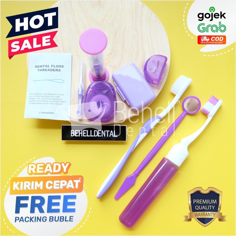 ORIGINAL DENTAL ORTHO KIT CARE / SET SIKAT GIGI BEHEL PAKET PEMBERSIH SET WAX SIKAT SELA FLOSS KACA MULUT DLL