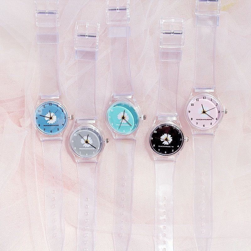 Jam Tangan Quartz Analog Motif Bunga Transparan Untuk Wanita /  Jam Tangan Motif Bunga Transparan