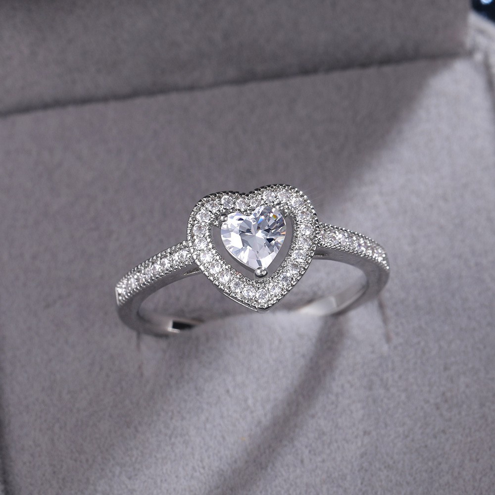 PANDORA 2pcs / Set Cincin 925 Silver Desain Hati Hias Kristal Kubik Zirkonia Untuk Pernikahan
