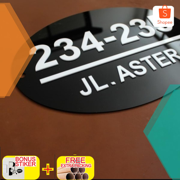 

nomor rumah acrylic Oval 30x20 - dasar hitam Keren