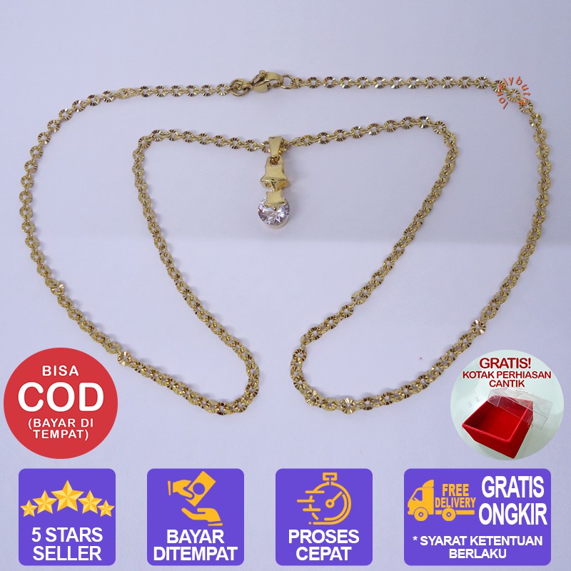 Lovelybutik Kalung Titanium Anti Karat Kalung Wanita Titanium Model Crystal  BONUS KOTAK PERHIASAN