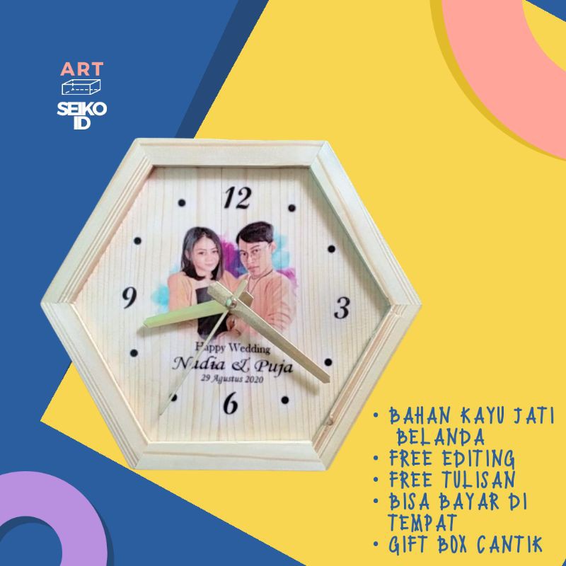 TERMURAH jam foto kayu jati belanda/kado unik murah/kado jam unik/uk 20x20