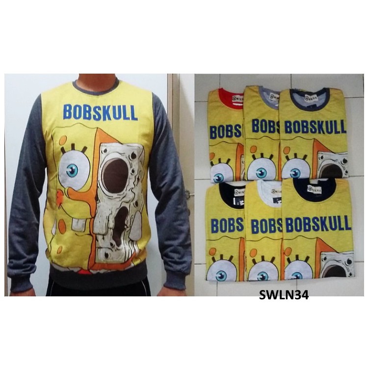 Sweater Pria Lengan Panjang Spongebob Skull - SWLN34