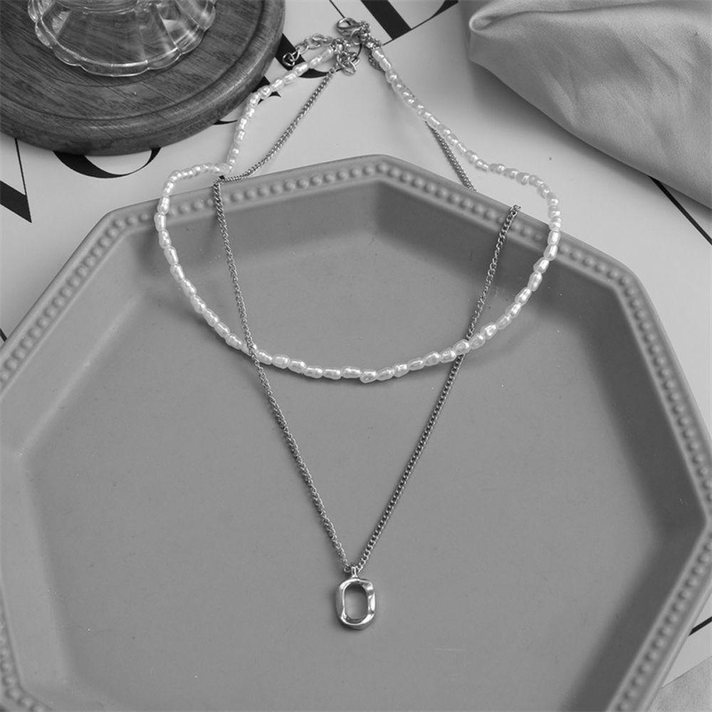 Needway Kalung Gaya Korea Fashion Perhiasan Vintage Untuk Anak Perempuan Liontin Manik-Manik Lapisan Ganda Berbentuk Hati