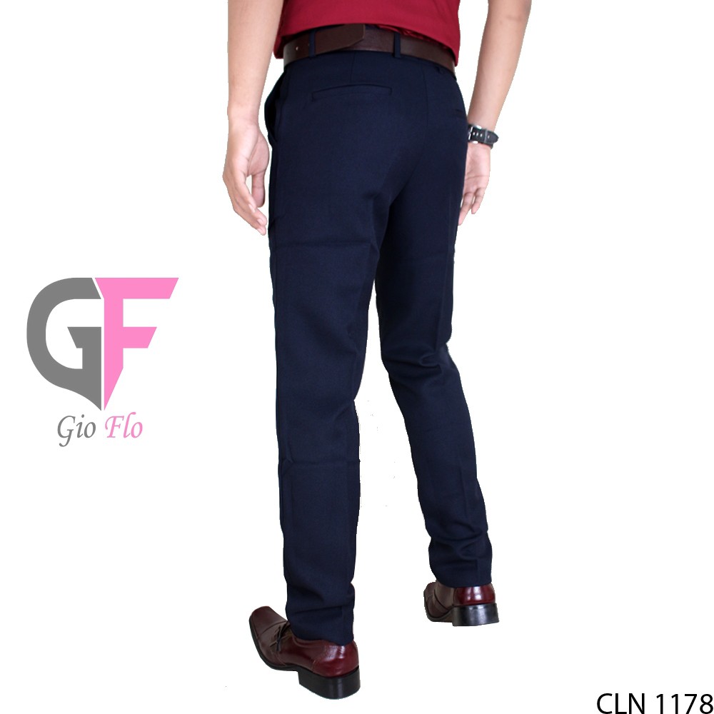 GIOFLO Celana Kantoran Pria Formal Polos Slim Dark Blue / CLN 1178