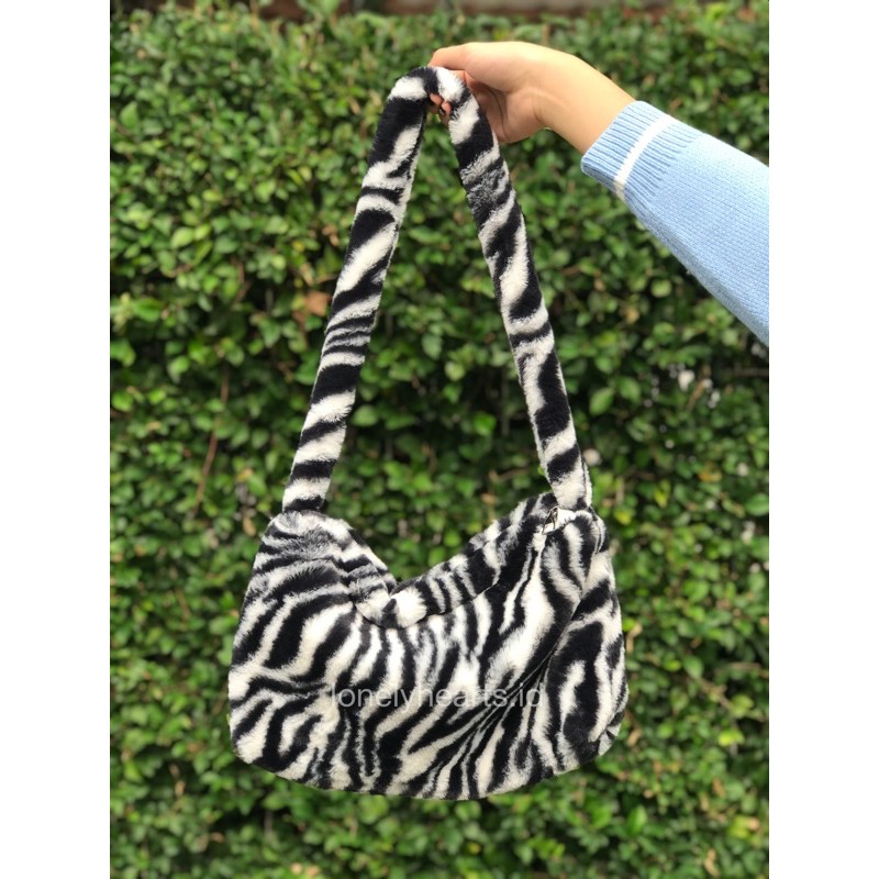 fluffy zebra bag