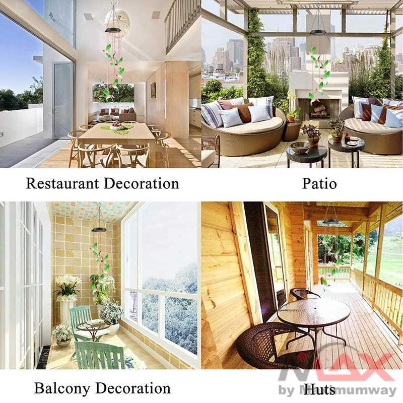 Lampu Hias Teras atau taman tenaga matahari anti air burung kristal rumah lampu pajangan Gantung LED Wind Chime Light tenaga surya solar panel LED Solar Wind Chime Crystal Ball Hummingbird Wind Chime Light Color Changing Waterproof Hanging Solar Light