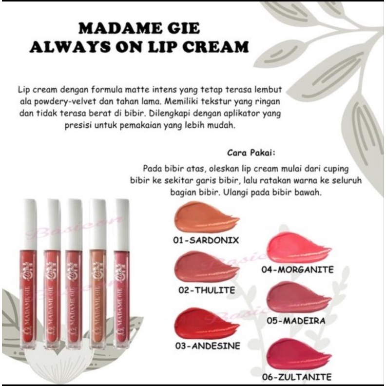 MADAME GIE LIP CREAM ALWAYS ON/ LIP CREAM BIBIR/ LIPSTIK