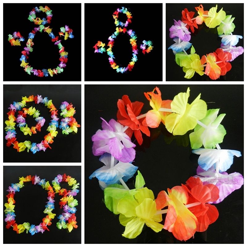 4pcs / Set Hiasan Kepala / Leher / Pergelangan Tangan Gaya Hawaii Tropis Untuk Tari Hula Luau