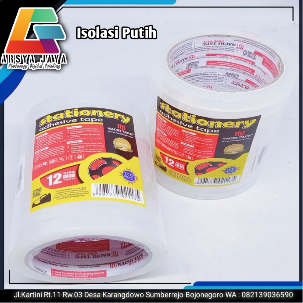 

1 ROLL ISOLASI 1/2x72 12MM PUTIH NACHI / TRANSPARANT ADHESIVE TAPE NACHI (1215)