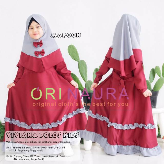 Gamis Set Setelan Banat Syari Anak Viviana Polos Kids Usia 2 3 4 5 6 Tahun Size S M Ori Naura Solo