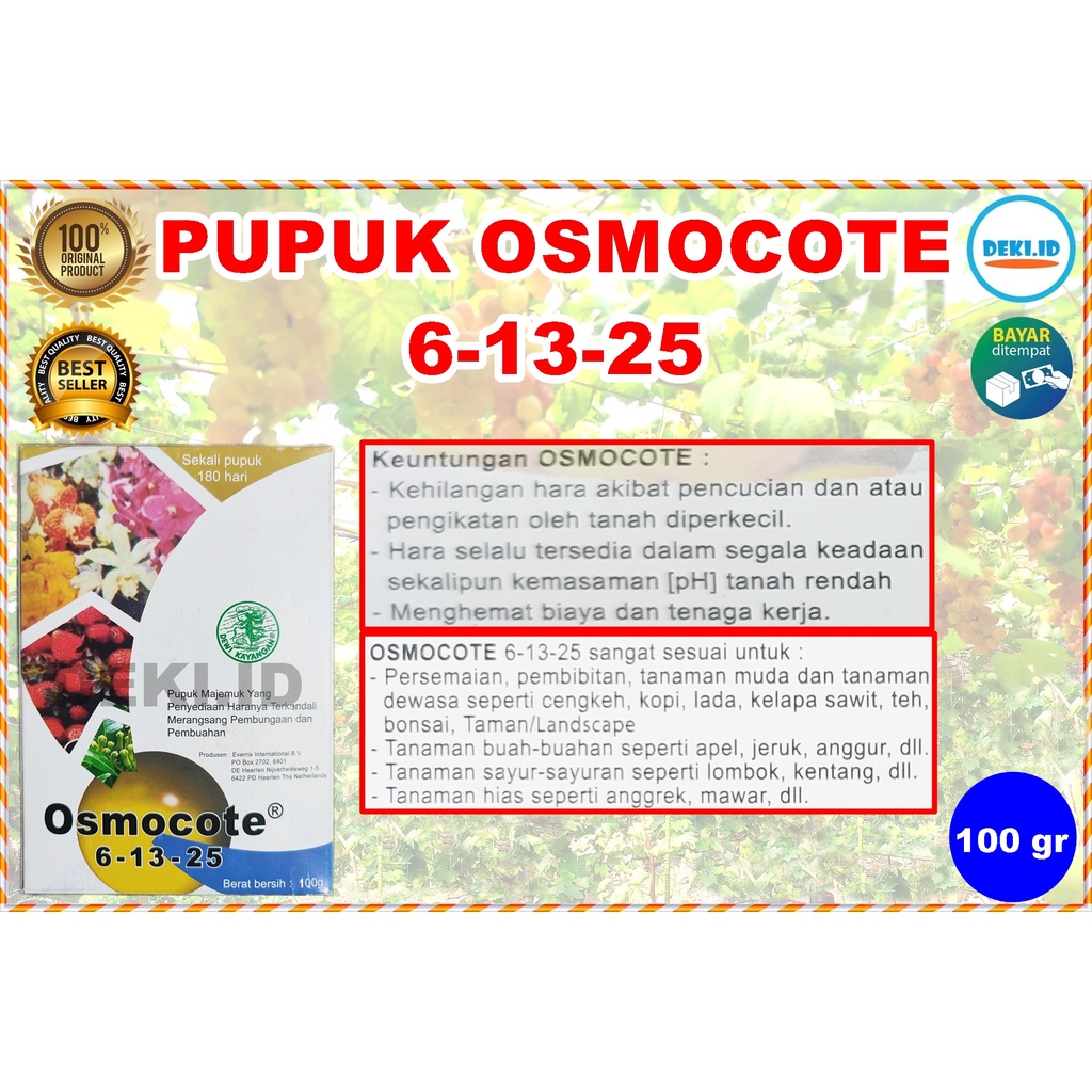 Pupuk Osmocote 6 13 25 Dekastar 100 Gram