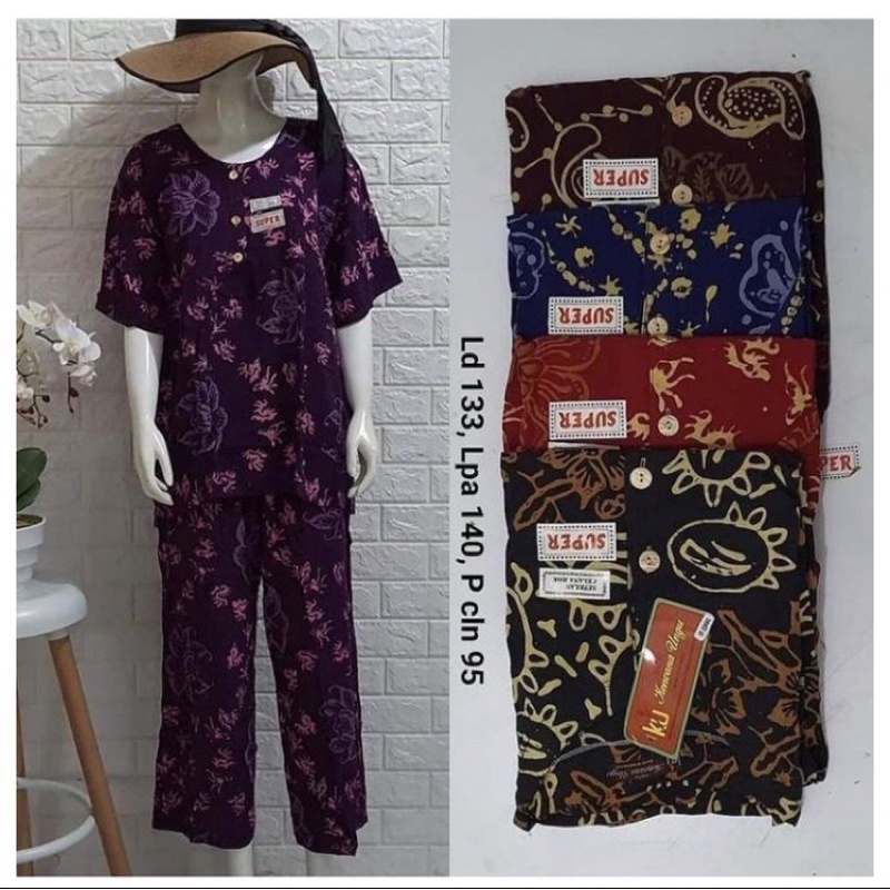 Setelan piyama batik daster kencana ungu kekinian viral one set setcel rayon jumbo