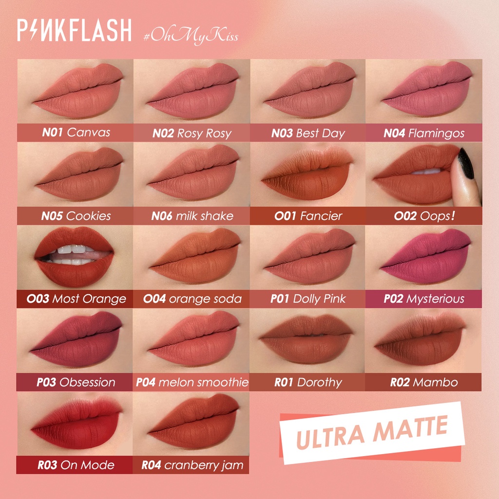 Pinkflash Matte Lipstik Lembut Tahan Lama Dengan Pelembab Pigmentasi Tinggi Long Wearing Hydrating