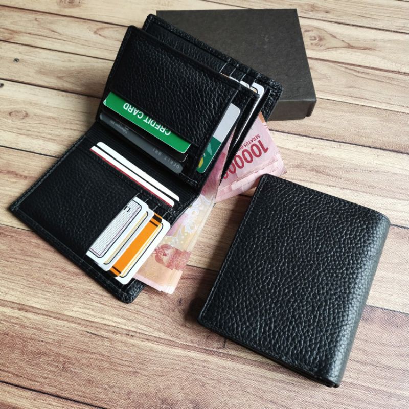 Dompet Asli Kulit Lipat Buku/Dompet Casual Tiga Dimensi Polos Kulit Asli