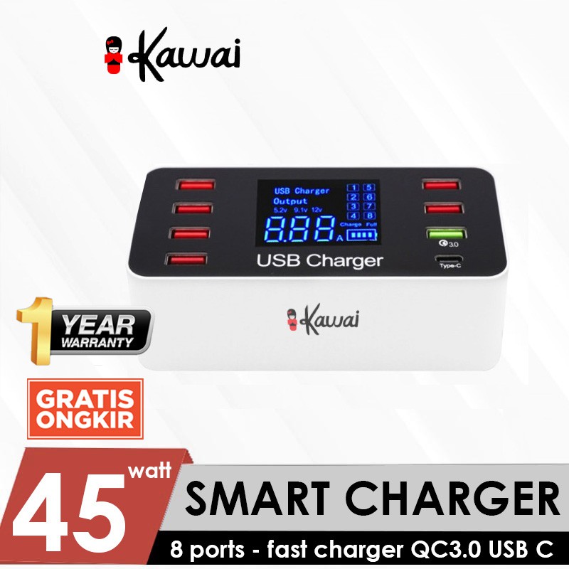 iKawai USB Smart Charger 7 Port USB Fast Charge QC3.0 Type-C 5V 9A