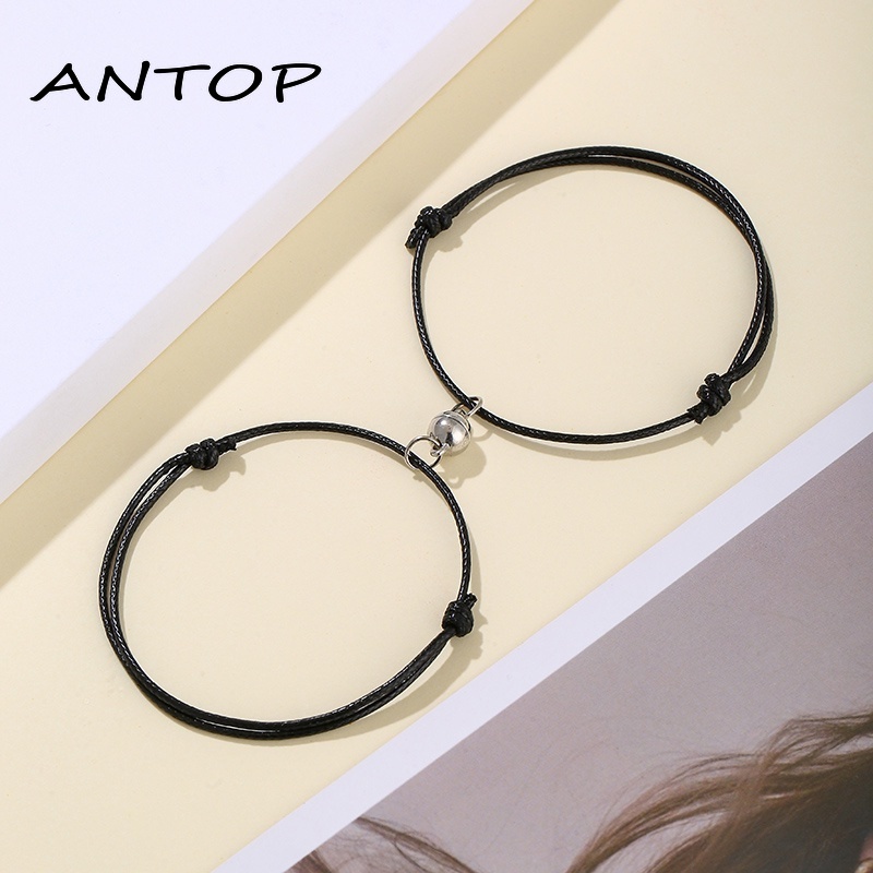 2 Pcs Gelang Couple POLOS Magnetik Pasangan Tali Lilin Pria Dan Wanita Aksesoris Fashion Hadiah ANTOP