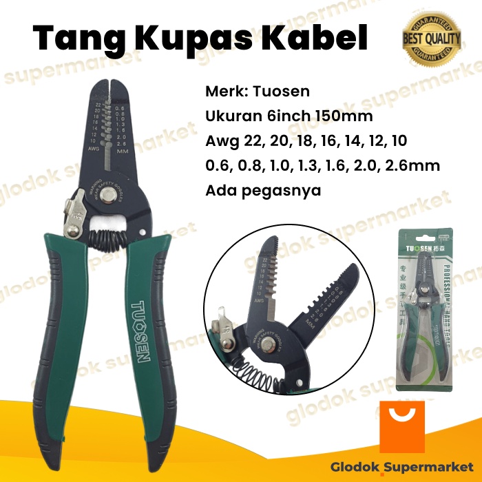 Tang Pengupas Potong Kulit Kabel 6 inch Wire Stripper Alat Kupas Cable Tuosen 150mm