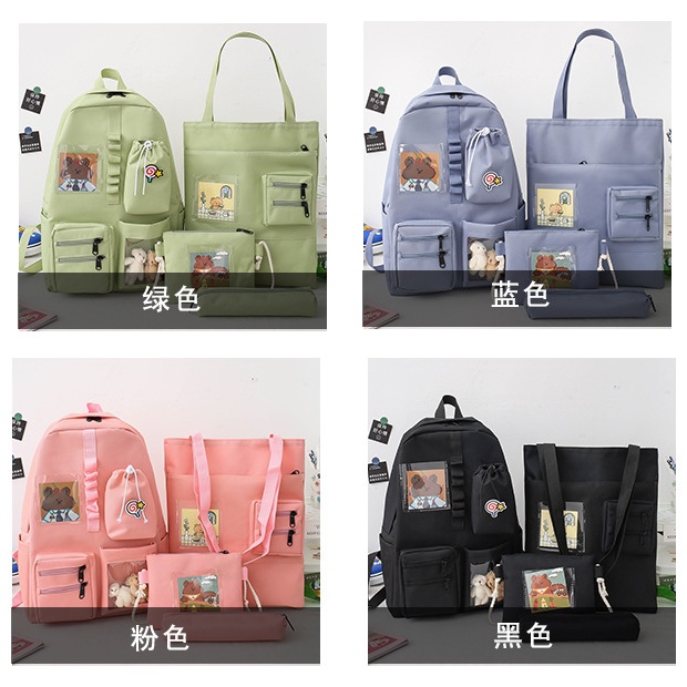 TB-75 set 4 pcs tas sekolah kampus ransel wanita import korea jepang besar backpack