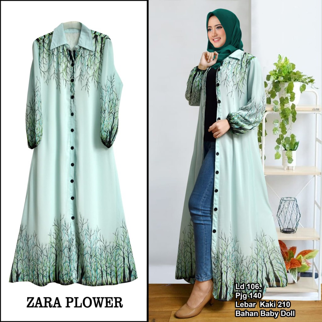 Arnis Zara Flower 5 Outer Luaran Panjang Cardigan Bahan Ceruty Busui Motif Bunga Gamis / COD