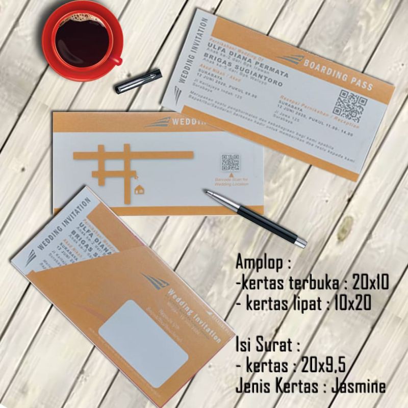cetak kartu undangan pernikahan tematik tiket kereta api 20x20,kode T