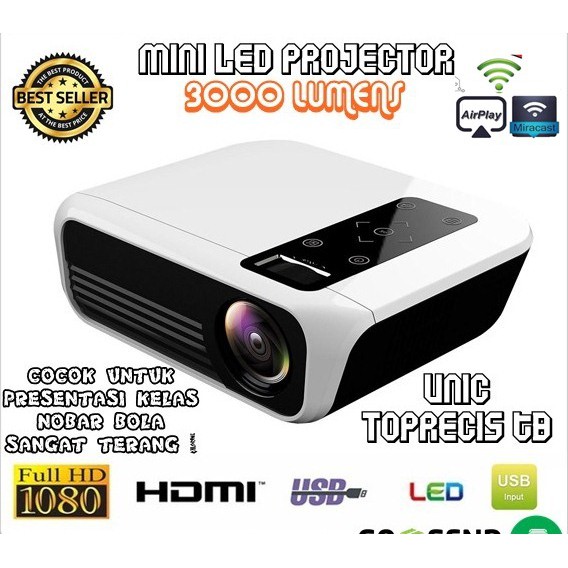 MINI PROYEKTOR LED UNIC T8 WIFI ANYCAST 3000 LUMENS FULL HD 1080P PROJECTOR INFOCUS HOME THEATER