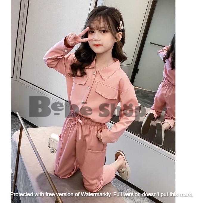 setelan kemeja  anak perempuan bahan moscrab usia 2 sampai 12 tahun bisa pilih warna
