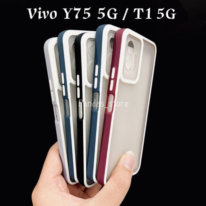 Pro Hybird Vivo Y75 5G / T1 5G Softcase Halus dan Elegan / Pinggiran Garis Putih Keren (Pandas)